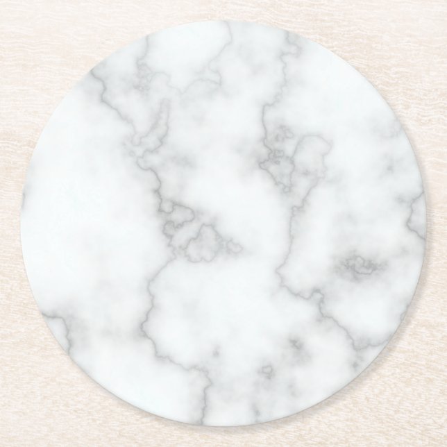 Porta-copo De Papel Redondo Faux White Marble (Frente)