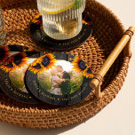 Porta-copo De Papel Redondo Favor de casamento da noiva russa de girassol<br><div class="desc">Casamento russo em campo foto personalizado bebida porta copos presente a favor com buquês de girassol de ouro amarelo sobre uma madeira marrom escura com cordas de luz cintilante.          Fácil de personalizar com o seu texto e fotografia!           Pode ser um presente de manutenção bonito para um novo casal.</div>