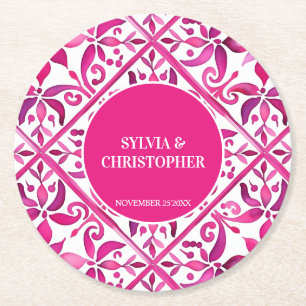 Porta-copo De Papel Redondo Favor de casamento mexicano-talavera cor-de-rosa i