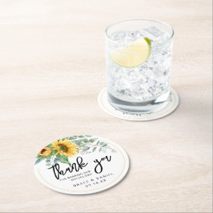 Porta-copo De Papel Redondo Favor de Casamento Personalizado Girassol Verde