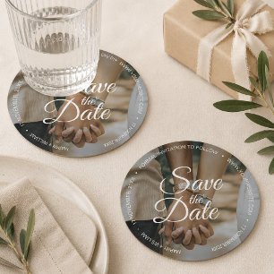 Porta-copo De Papel Redondo Favor de Casamento Save the Date Foto Elegante