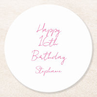 Feliz 16.º aniversário, cor-de-rosa, branco 6.º an