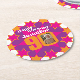 Porta-copo De Papel Redondo Feliz aniversário, 90 portas copos de papel para f