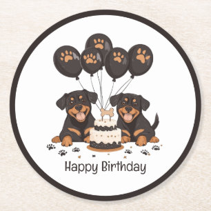 Porta-copo De Papel Redondo Feliz Aniversário Cães Rottweiler