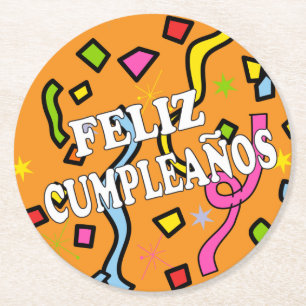Porta-copo De Papel Redondo Feliz Aniversário Cumpleanos Feliz em Espanhol