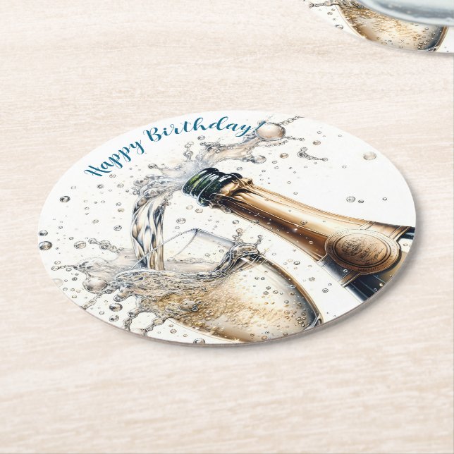 Porta-copo De Papel Redondo Feliz Aniversário do Bubble champagne (Angulado)