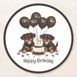 Porta-copo De Papel Redondo Feliz Aniversário Rottweiler Cães
