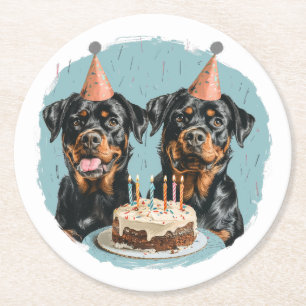 Porta-copo De Papel Redondo Feliz Aniversário Rottweiler Cães