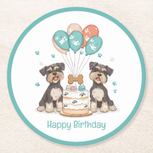 Porta-copo De Papel Redondo Feliz Aniversário Schnauzer Cães
