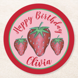 Porta-copo De Papel Redondo Feliz Aniversário Vermelho Cor-de-Rosa, Berries de