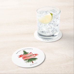 Porta-copo De Papel Redondo Feliz da árvore de pinheiro de aquarela Pequeno Ch