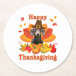 Porta-copo De Papel Redondo Feliz Dachshund Dog Proprietário da Turquia Ação d
