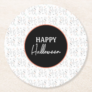 Porta-copo De Papel Redondo Feliz Dia das Bruxas Fantasma Doce Mão Letreirismo