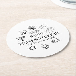 Porta-copo De Papel Redondo Feliz Dia de Ação de Graças Hanukkah