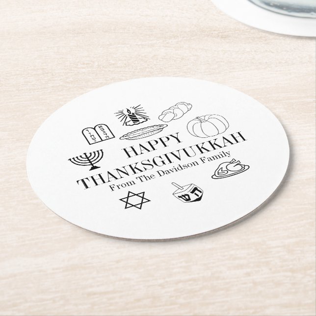 Porta-copo De Papel Redondo Feliz Dia de Ação de Graças Hanukkah (Angulado)