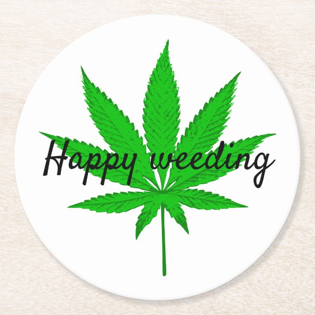 Porta-copo De Papel Redondo Feliz Feliz Seminando, trocadilho (Frente)