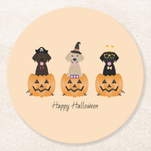 Porta-copo De Papel Redondo Feliz Halloween Labrador Retriever Cães Pumpkin