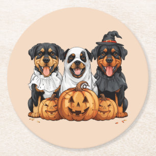 Porta-copo De Papel Redondo Feliz Halloween Rottweiler Cães Jack O Lanterna