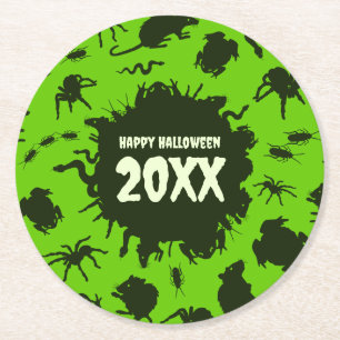 Porta-copo De Papel Redondo Feliz Halloween Texto Personalizado Escuro Insetos