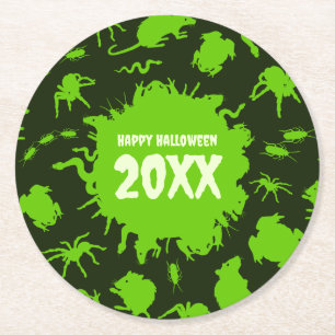 Porta-copo De Papel Redondo Feliz Halloween Texto Personalizado Verde Aranhas
