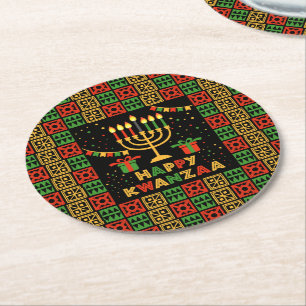 Porta-copo De Papel Redondo Feliz Kwanzaa Velas Vermelhas Preto Amarelo Verde