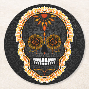 Porta-copo De Papel Redondo Feliz Muertos - Portas copos do Crânio de Açúca
