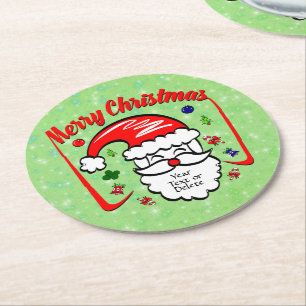 Porta-copo De Papel Redondo Feliz Natal 20xx Papais noeis com Hat e Sparkles