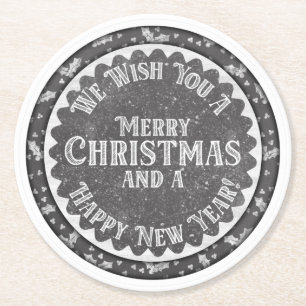 Porta-copo De Papel Redondo Feliz Natal e Quadro Feliz ano novo