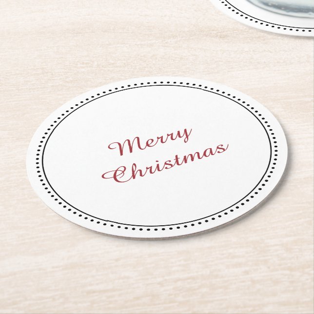 Porta-copo De Papel Redondo Feliz Natal Elegante White e Black Milgrain (Angulado)