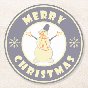 Porta-copo De Papel Redondo Feliz Natal Feliz Snowman famoso estilo de café