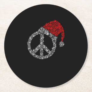 Porta-copo De Papel Redondo Feliz Natal Hippies Símbolo Santa Claus Hat