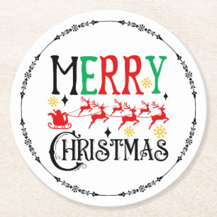 Porta-copo De Papel Redondo Feliz Natal Papais noeis Sleigh-61049 T-Shirt Hood