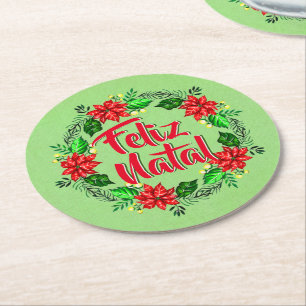 Porta-copo De Papel Redondo Feliz Natal Português Feliz Feliz Feliz Natal Feli