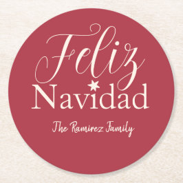 Porta-copo De Papel Redondo Feliz Navidad Modern Christmas.Family Holiday