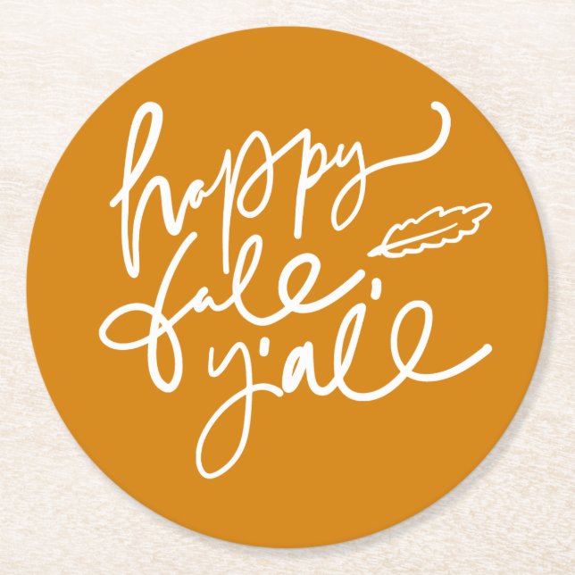 Porta-copo De Papel Redondo Feliz outono Y (Frente)