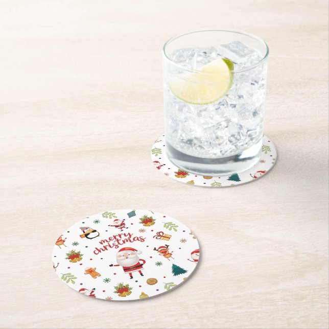 Porta-copo De Papel Redondo Feliz Padrão de Natal (Insitu)