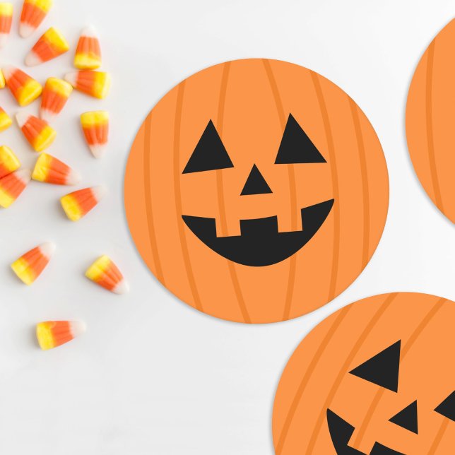 Porta-copo De Papel Redondo Feliz sorriso de abóbora laranja (Criador carregado)