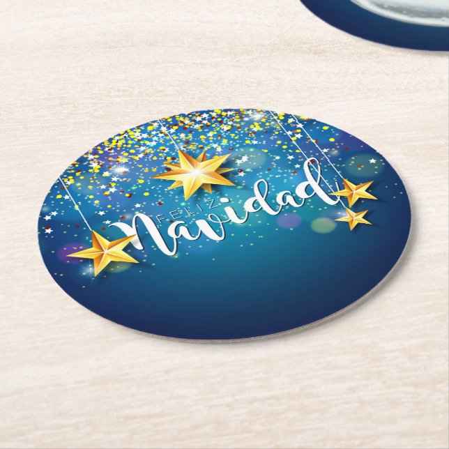 Porta-copo De Papel Redondo Felize Navidad Dourada Stars Natal (Angulado)