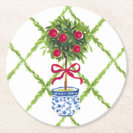 Porta-copo De Papel Redondo Feriado de Chinoiserie Topiary
