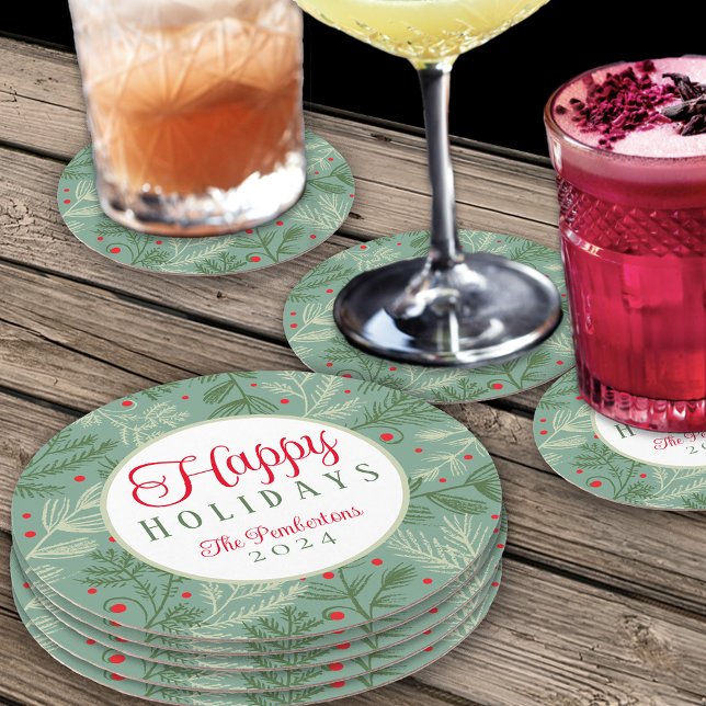 Porta-copo De Papel Redondo Feriado de folhagem de inverno (Criador carregado)