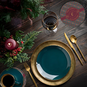 Porta-copo De Papel Redondo Feriado de Natal da Xadrez do Monograma Dourado El