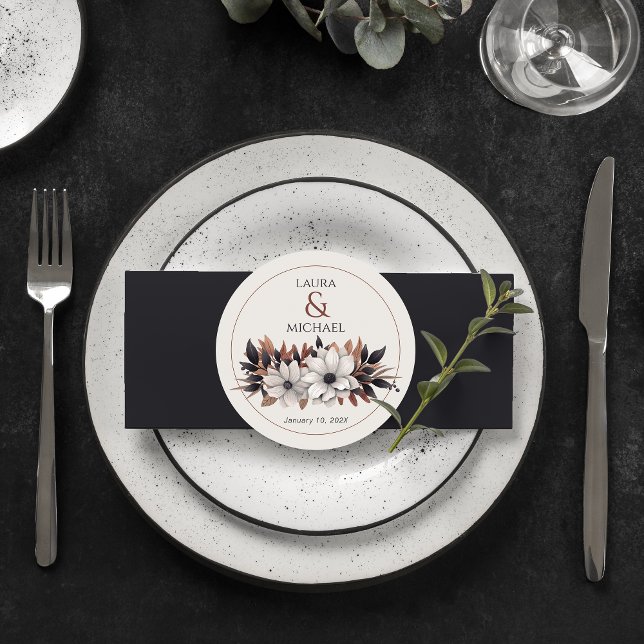 Porta-copo De Papel Redondo Ferrugem Floral Preta Elegante (Criador carregado)