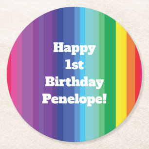 Porta-copo De Papel Redondo Festa Colorida do primeiro aniversario Arco-Íris d