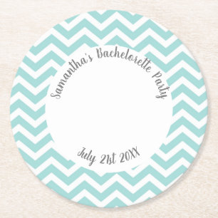 Porta-copo De Papel Redondo Festa com chevron turquesa e branco