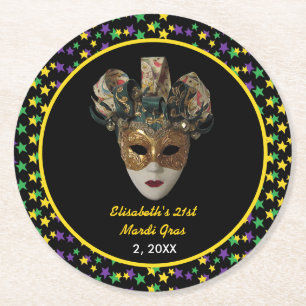 Porta-copo De Papel Redondo Festa de aniversário de 21 anos de Máscara de Mard