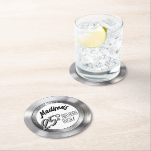 Porta-copo De Papel Redondo Festa de aniversário de 25 de Registro de Vinilo d