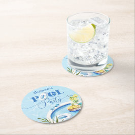 Porta-copo De Papel Redondo festa de aniversário de piscina legal, natação azu