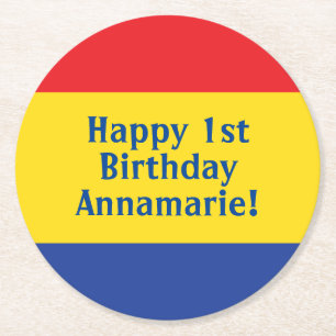 Porta-copo De Papel Redondo Festa de aniversário do garoto de cores primárias