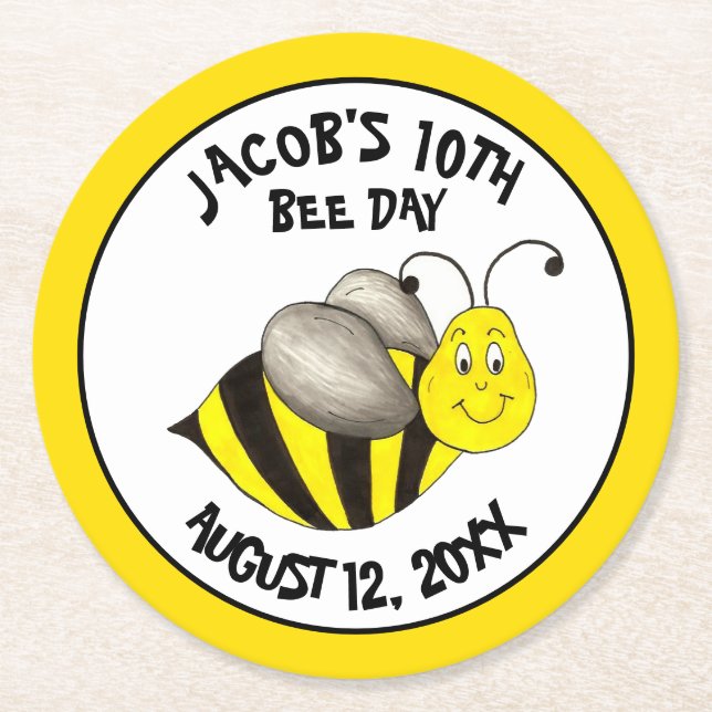 Porta-copo De Papel Redondo Festa de aniversário Personalizada Bumblebee Day (Frente)