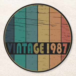 Porta-copo De Papel Redondo Festa de aniversário vintage nascido em 1987
